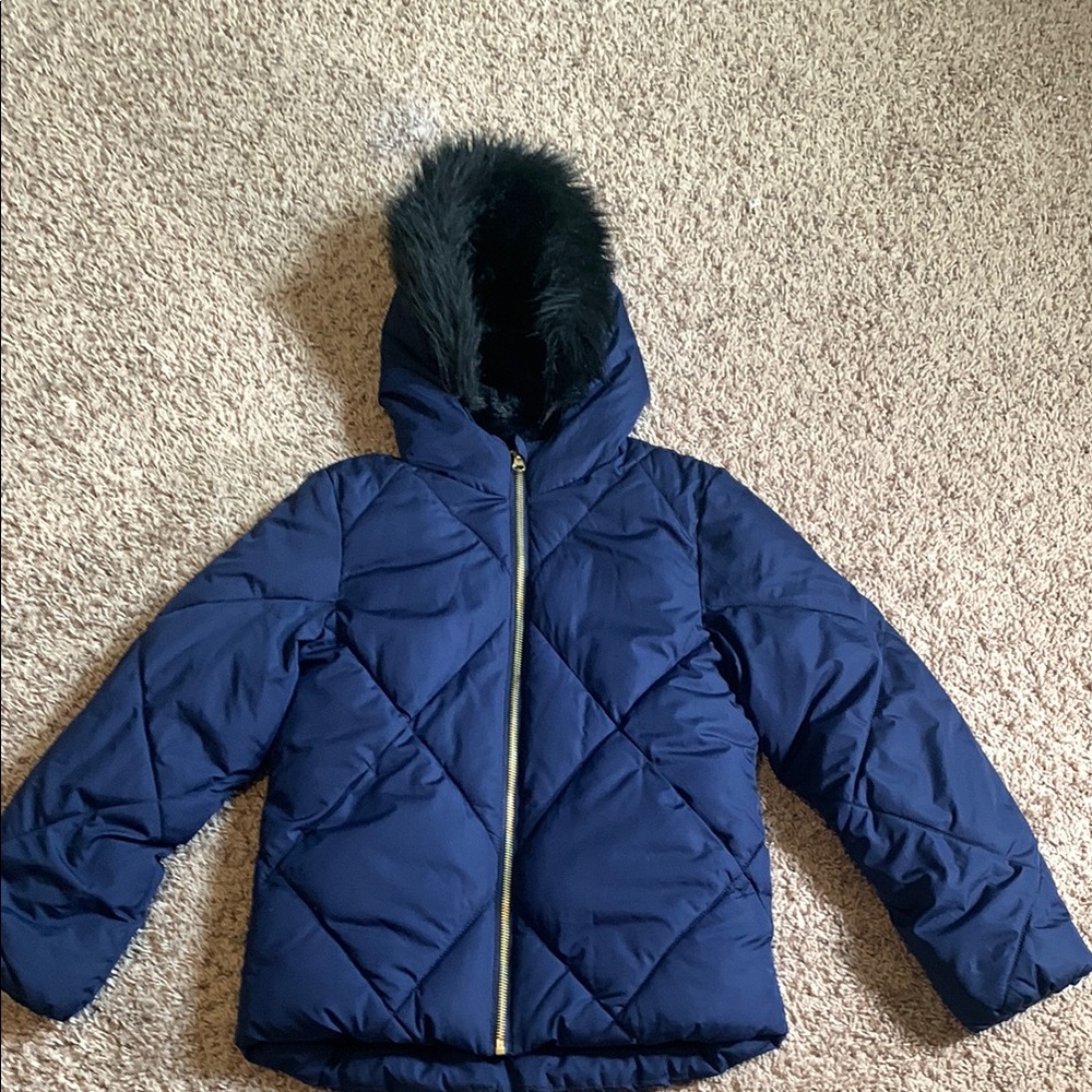 Old Navy Blue Quilted Puffer Jacket with Faux Fur Hood
